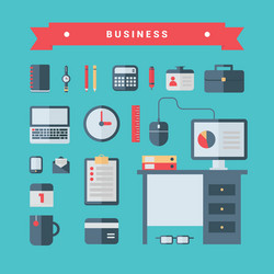 set flat style business icons and objects vector image