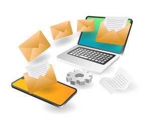 flat isometric concept send email data from vector image