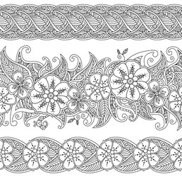 Set of seamless pattern floral borders isolated vector