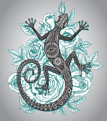 Tribal Lizard with Rose Pattern Vector Image