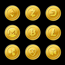 Crypto Coins Set - Bitcoin, Ethereum, XRP vector image