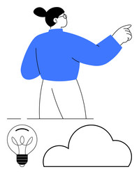 person pointing with idea lightbulb and cloud vector image
