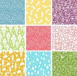 Set of nine kiddie things seamless patterns vector