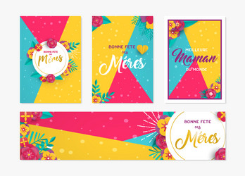 Mother day paper card and label set in french vector