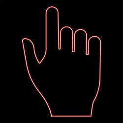 Neon pointing hand red color flat style image vector