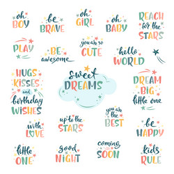 Nursery hand lettering set cute colorful text vector