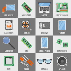 Square computer service icon set vector