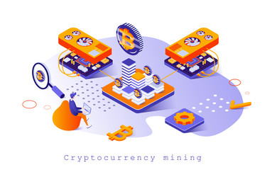 cryptocurrency mining concept in 3d isometric vector