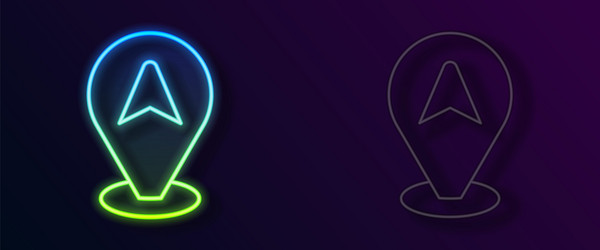 glowing neon line map pointer with taxi car icon vector image