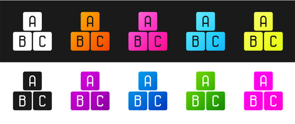 set abc blocks icon isolated on black and white vector image