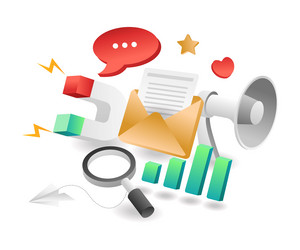 Flat isometric concept strategy analyst email vector