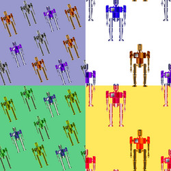 four seamless patterns with robots on a colored vector image