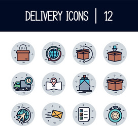 isolated 12 delivery fill block style icon set vector image