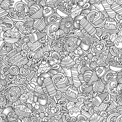 cartoon doodles desserts seamless pattern vector