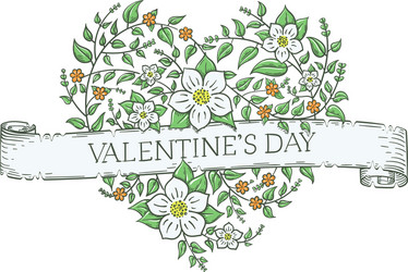 Floral Heart with Ribbon Vector Image