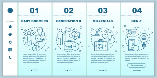 Generation onboarding mobile web pages template vector