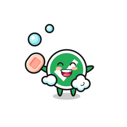 Check mark character is bathing while holding soap vector