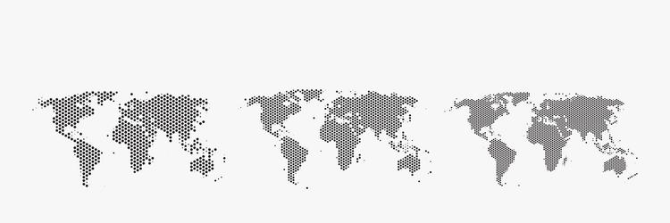 set of flat earth world maps with hexagonal dots vector image