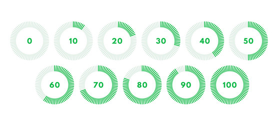 set of green circular progress bar timer icon vector image