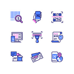 barcodes and qr codes - modern line art style vector image
