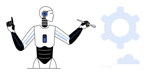 futuristic robot creating with precision tools vector image