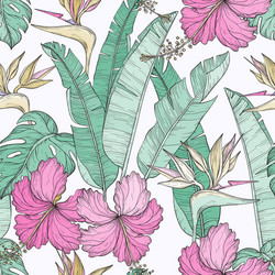 seamless pattern with leaves and hibiscus flowers Vector Image