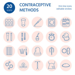 Contraceptive methods line icons birth control vector