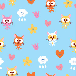 Cute kittens clouds and flowers seamless pattern vector