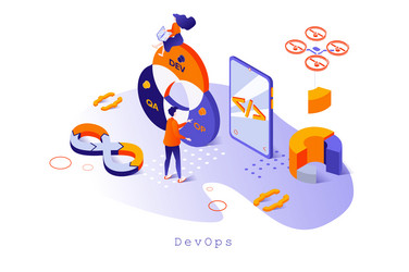 devops concept in 3d isometric design vector