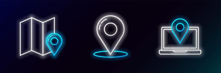 set line laptop with location marker folded map vector image
