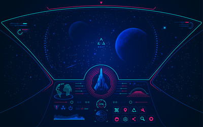 graphic of spaceship user interface with galaxy vector