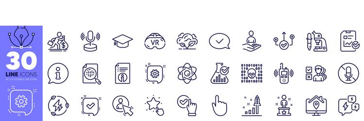 Vr info and cogwheel line icons pack for web app vector