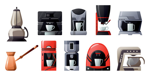 coffee maker machines icons set kitchen vector