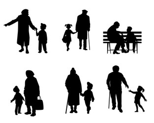 Elderly People with Grandchildren Silhouettes Vector Image