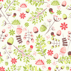 Spring fresh seamless pattern with birds leaves vector