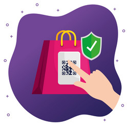 code qr in bag shopping with icons vector image
