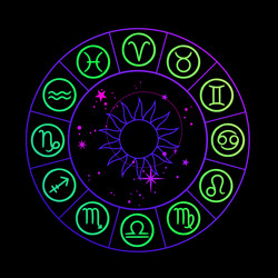 Zodiac Calendar - Neon & Holographic Vector Image