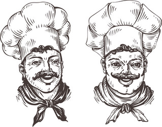 Drawn chef cooks on white background in style vector