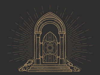 Gates of heaven grate door to paradise in clouds vector