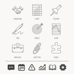 Handshake graph charts and target icons vector