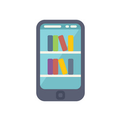 smartphone displaying bookshelf with colorful vector image