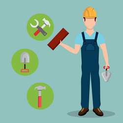 Construction worker with under icons Royalty Free Vector