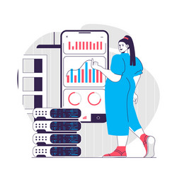 Data analysis web concept woman works in server vector