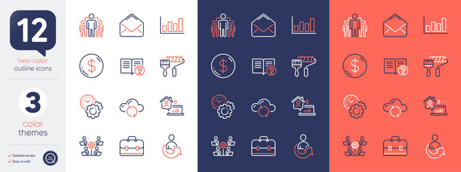 set of cloud sync mail and share line icons vector image