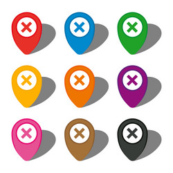 set of nine colorful map pointers with stop sign vector image