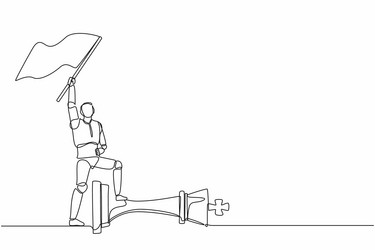 single continuous line drawing robots holding vector image