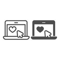 Laptop with heart and mouse pointer online date vector