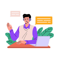 man work in support center operator with headset vector image