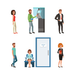people characters sitting and standing in queue vector image