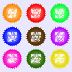 Qr code icon sign a set of nine different colored vector